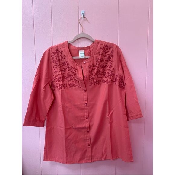 Blair Women's Coral Floral Embroidered Button-Up Tunic Top Size Medium NWT - Picture 2 of 10